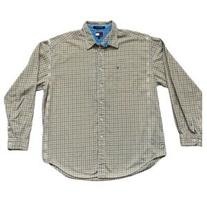 Tommy Hilfiger Mens XL Plaid Button Down Shirt Long Sleeve Flag Logo Cotton